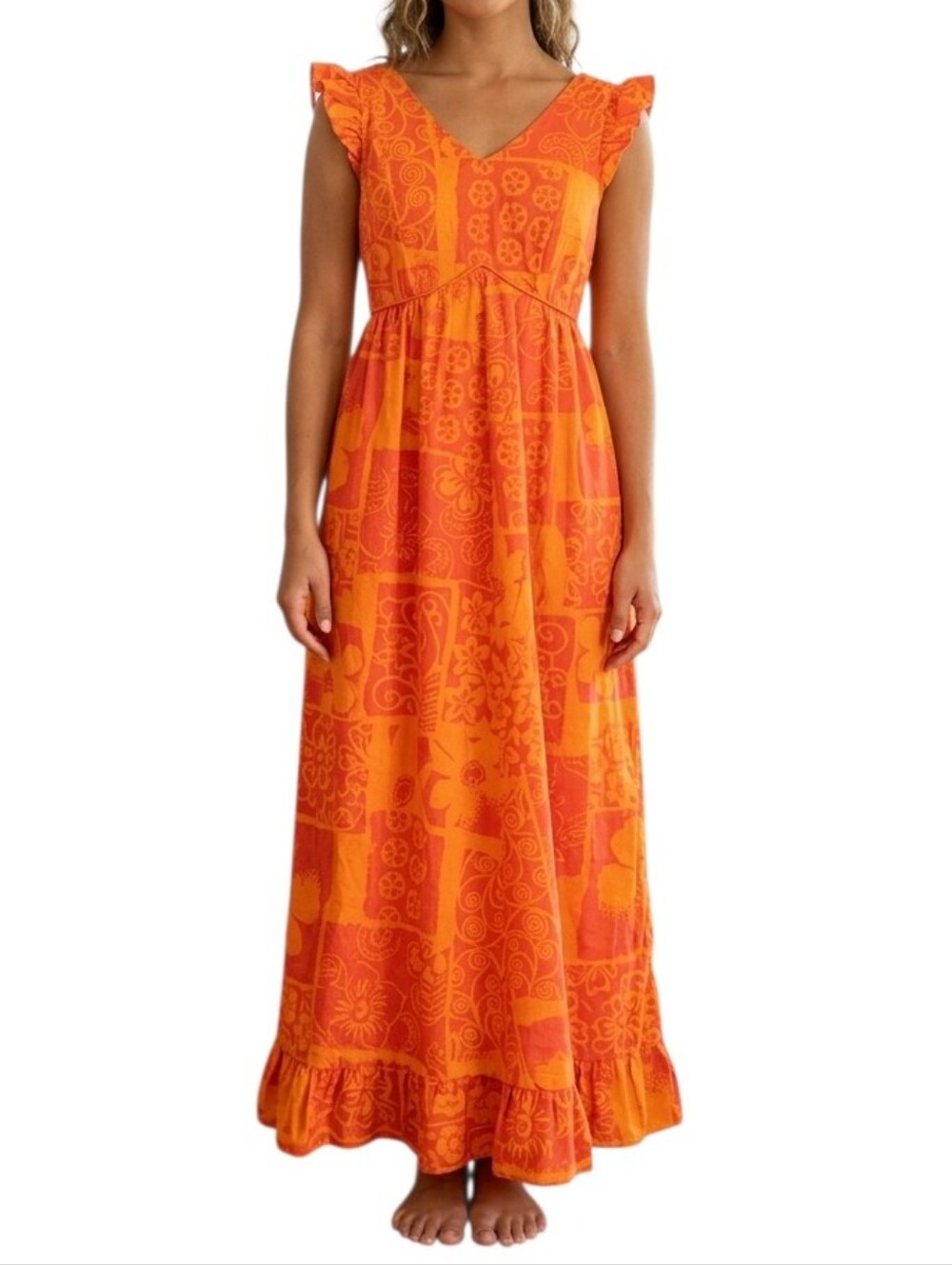 LIBERTY HOUSE Hawaii Vintage 1960 Barkcloth Hawaiian Maxi Dress Orange sz XS